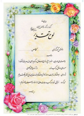 تقدیرنامه برجسته اکلیلی B5 کد 279