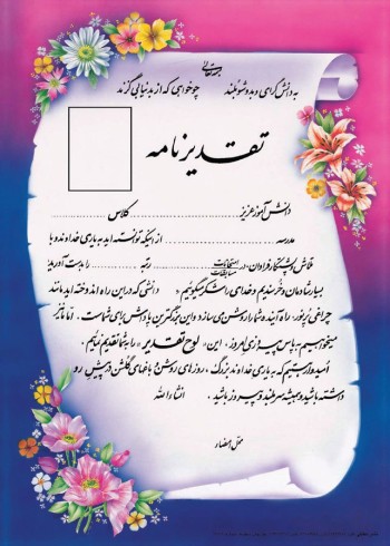 تقدیرنامه برجسته اکلیلی B5 کد 273