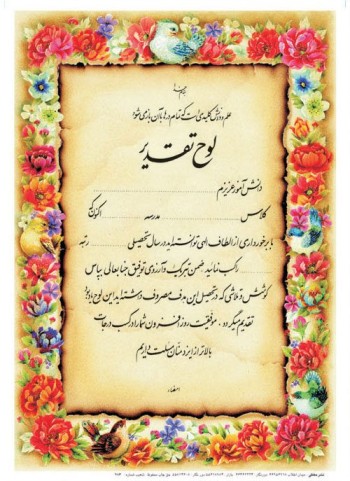 تقدیرنامه برجسته اکلیلی B5 کد 281