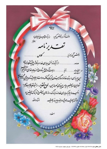 تقدیرنامه برجسته اکلیلی B5 کد 264