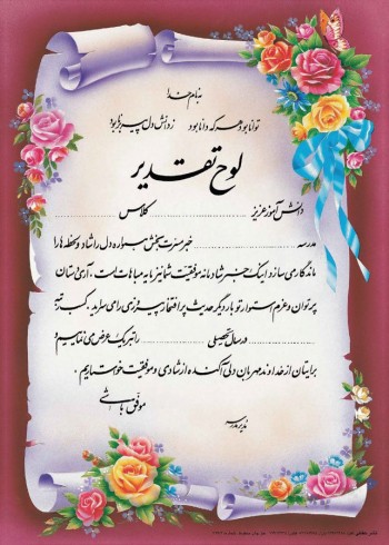 تقدیرنامه برجسته اکلیلی B5 کد 269